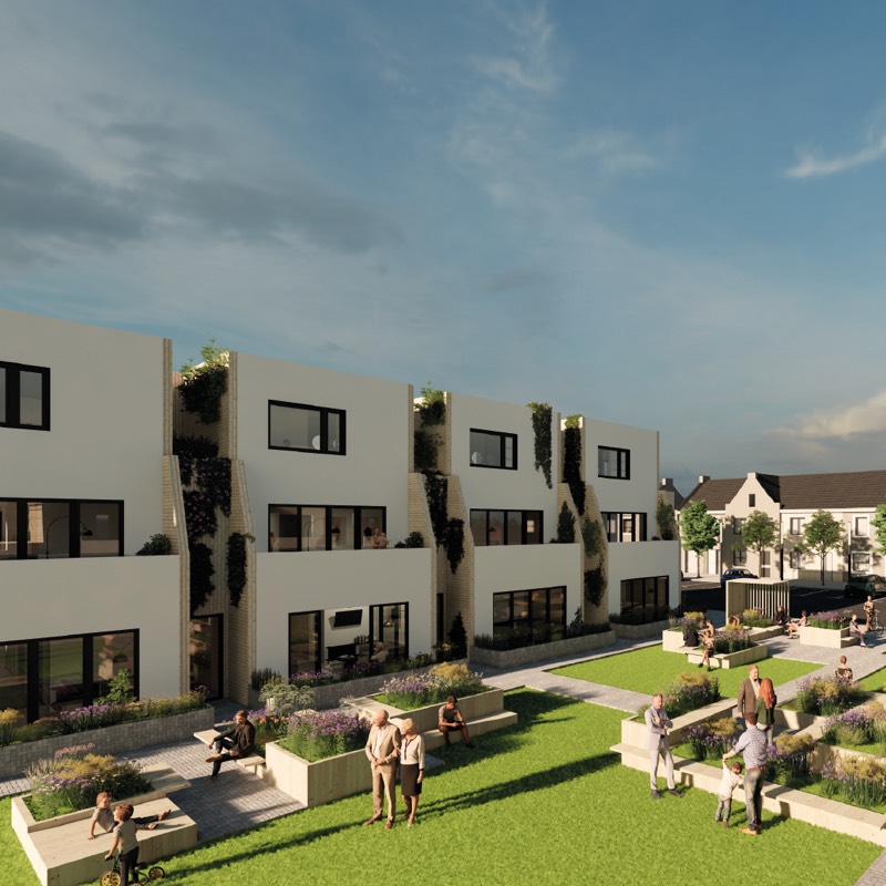 Woningbouwconcept De Speelstraat: woningen aan een autovrije, groene straat